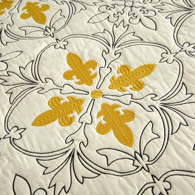 ROOMLIFE Quilt Set King Size 3D Floral Iris Embroidery Pattern 3-Piece Cotton - Image 3
