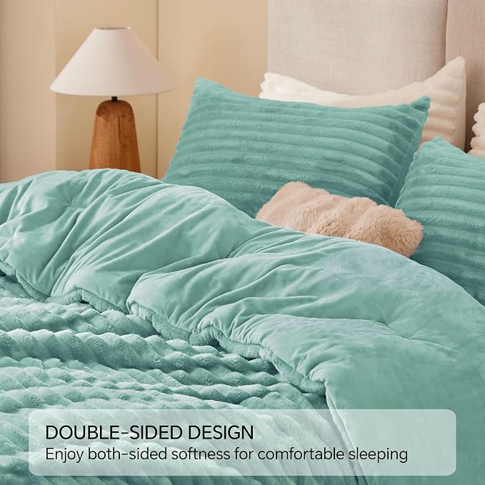 BEDELITE Fleece King Comforter Set -Super Soft & Warm Fluffy Haze Blue Bedding - Image 5