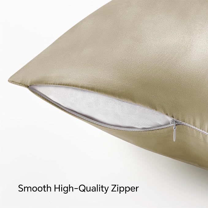 BEDELITE Satin Pillowcase with Zipper, Taupe King Size Pillow Cases Set of 2 - Image 5