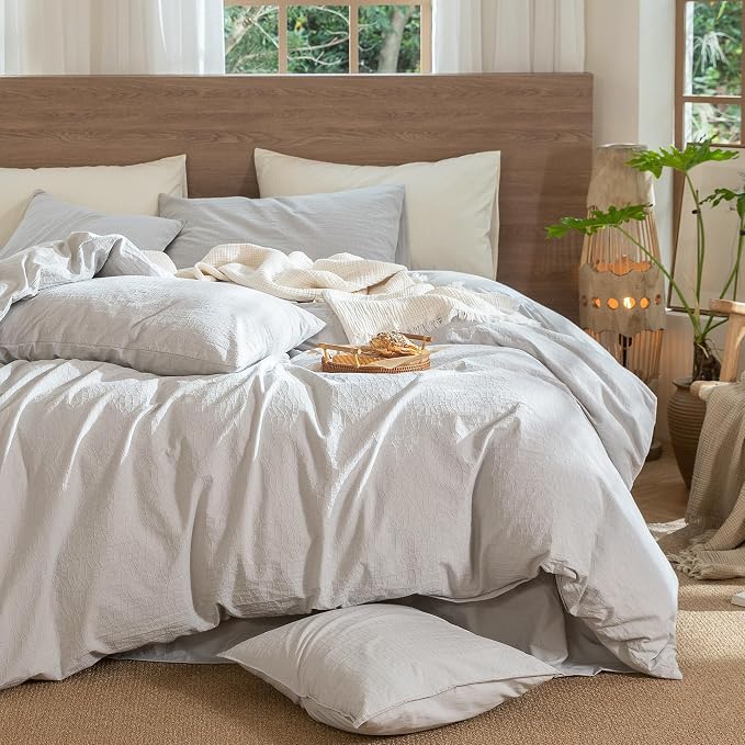 MooMee Wavy Striped Duvet Cover Set 100% Washed Cotton Linen Like Textured - Image 6