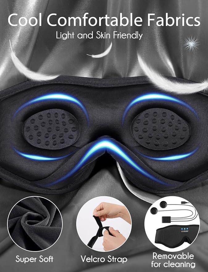 LC-dolida Sleep Headphones, Sleep Mask Bluetooth Wireless Music Eye Mask - Image 3