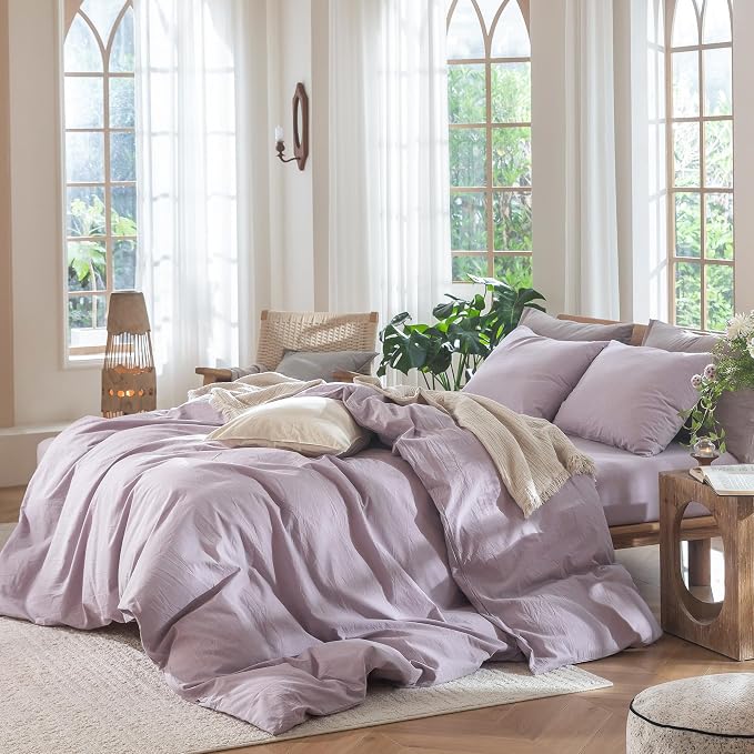 MooMee Bedding Duvet Cover Set 100% Washed Cotton Linen Like Textured - Image 3
