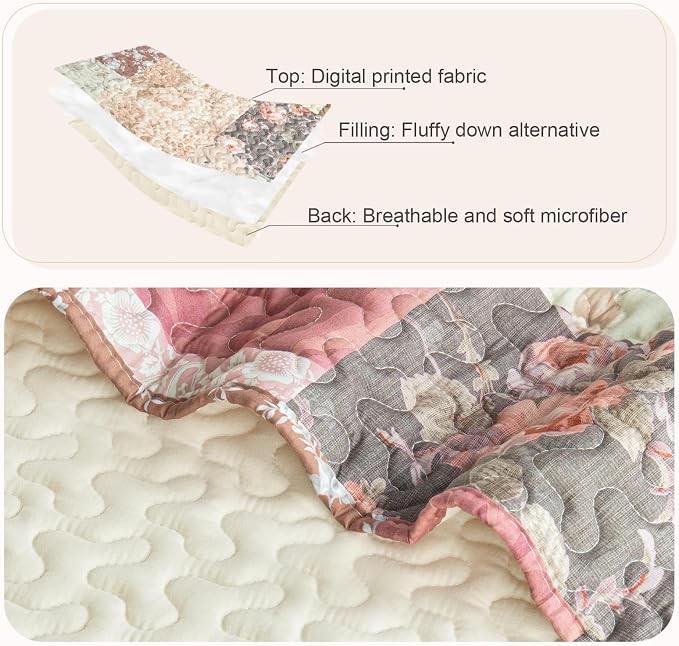 Whale Flotilla Patchwork Quilt King Size, Soft Boho Floral Bedspreads - Image 6