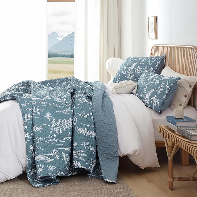 JANZAA Quilt King Size Mineral Blue Quilt Bed Spread Boho Quilt - Image 9