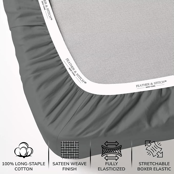 Feather & Stitch Fitted Bottom Sheet Only Queen Size 500 TC-1 Piece 100% Cotton - Image 2