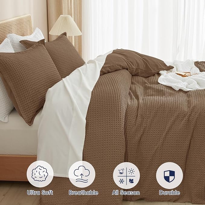 PHF Waffle Duvet Cover Set Queen Size, No Snagging Ultra Soft Luxury Textured - Image 4
