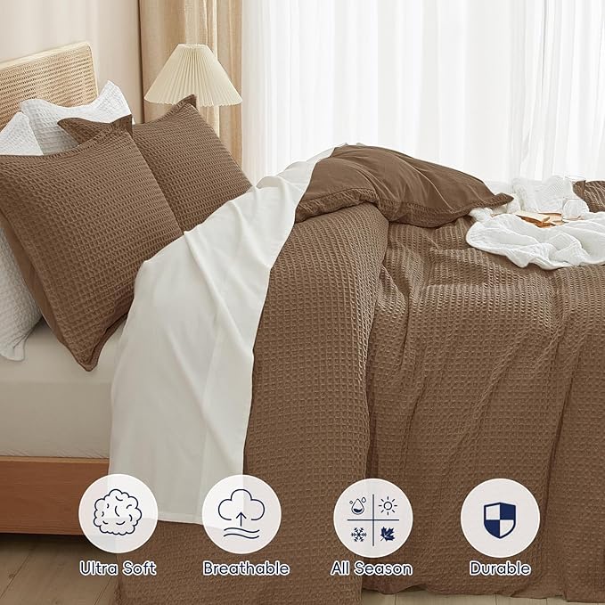 PHF Waffle Duvet Cover Set King Size, No Snagging Ultra Soft Luxury Textured - Image 4