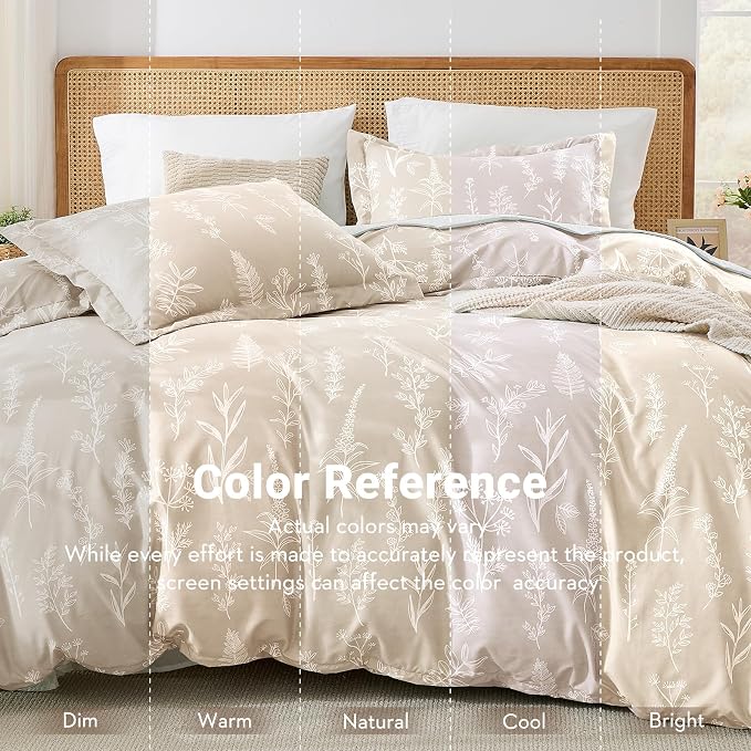 MUXHOMO Duvet Cover Full Size, Reversible Floral Beige Duvet Cover Set - Image 3