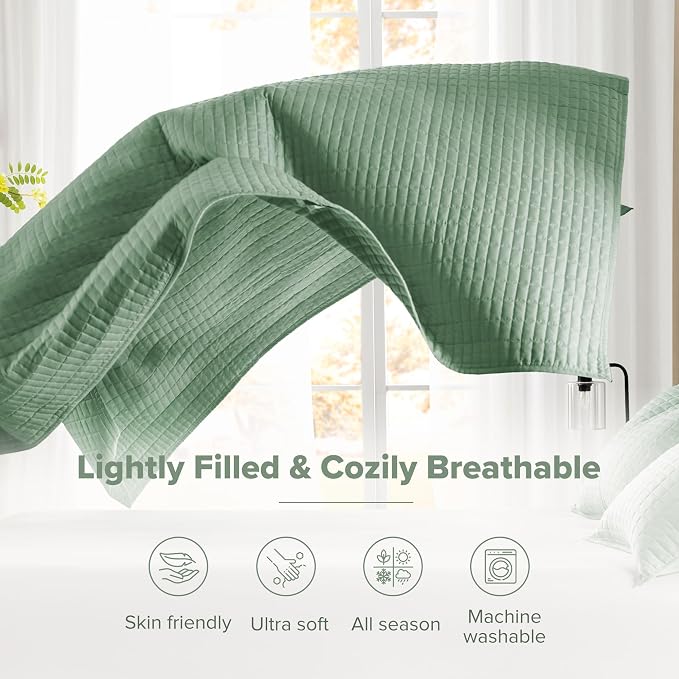 Comfort Spaces Sage Green Oversized Queen Quilt Set 102"x118" Bedspread Quilted - Image 4