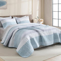 Litanika Quilt King Size Spa Blue, Stripe Patchwork Summer Bedspread Coverlet 3 by Litanika