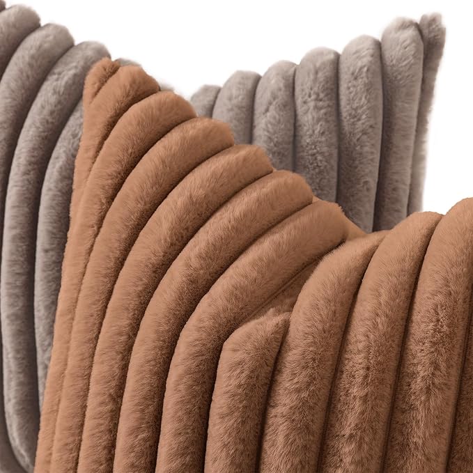 decorUhome Cozy Faux Fur Throw Pillow Covers 24x24 Set of 2 Decorative Soft - Image 2