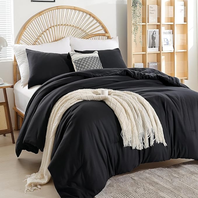 weigelia Queen Comforter Set Black Comforter Boho Solid Color Bedding Comforter - Image 7
