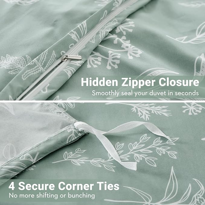 MUXHOMO Duvet Cover King Size, Reversible Floral Green Duvet Cover Set - Image 5