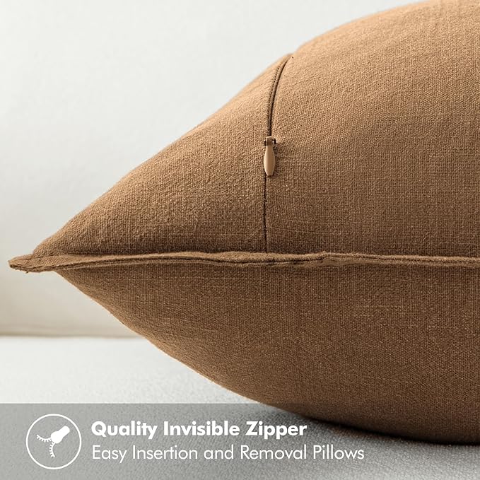 MIULEE Decorative Linen Pillow Covers 16x16 Inch Brown ​Boho Farmhouse​ - Image 3