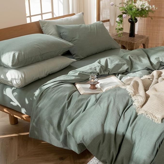 MooMee Bedding Duvet Cover Set 100% Washed Cotton Linen Like Textured - Image 9