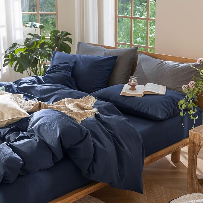 MooMee Bedding Duvet Cover Set 100% Washed Cotton Linen Like Textured - Image 6