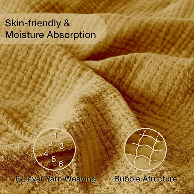 100% Cotton Muslin Blanket 50"x 60", 6 Layers Breathable and Lightweight Cotton - Image 6