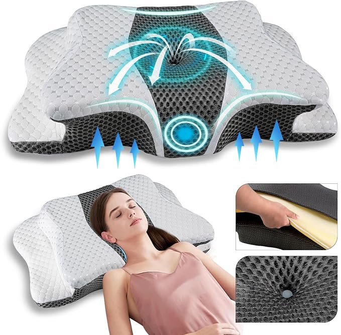Pain Relief Cervical Pillow for Neck Support, Adjustable Ergonomic Pillow Cozy by QIUBABYO