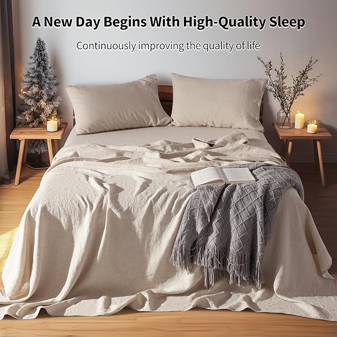 LBRO2M 100% Pure Linen Sheet Set Deep Pocket Up to 16" Bed Sheets Sets - Image 8