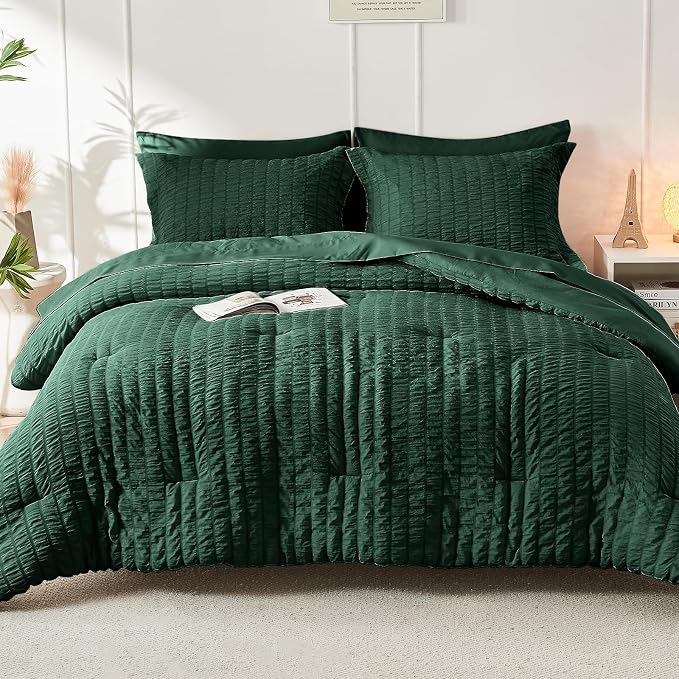 HYMOKEGE Emerald Green Twin XL Comforter Set Seersucker 5 Pieces, All Season - Image 9