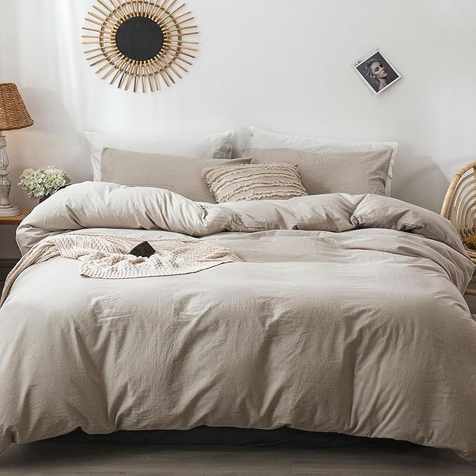 MooMee Bedding Duvet Cover Set 100% Washed Cotton Linen Like Textured - Image 5