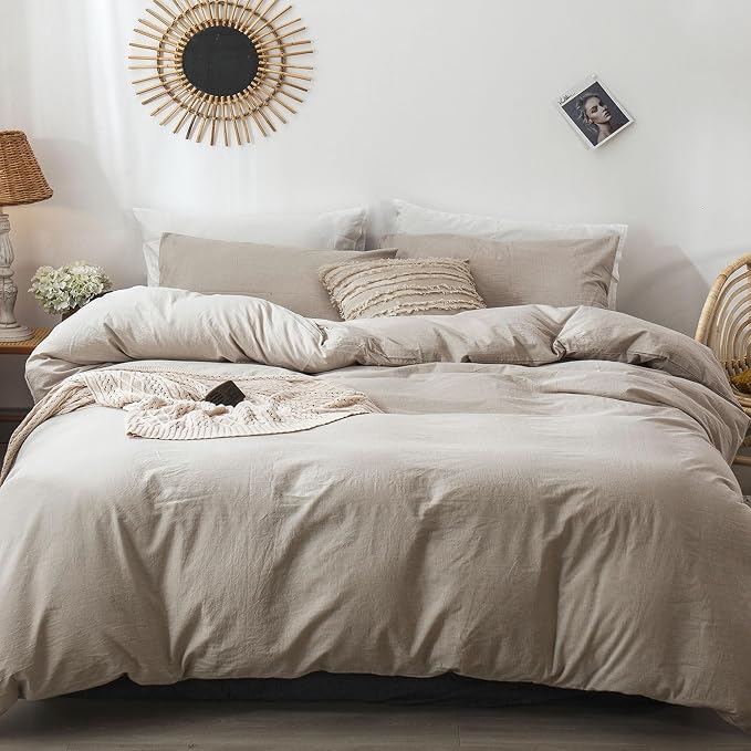 MooMee Bedding Duvet Cover Set 100% Washed Cotton Linen Like Textured - Image 5