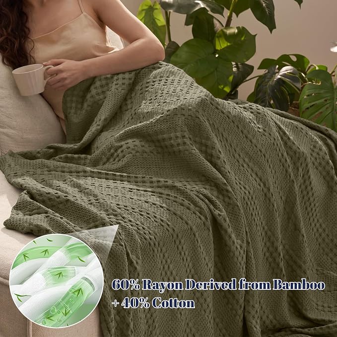 PHF Cooling Waffle Blanket King Size, Lightweight 60% Rayon from Bamboo & 40% - Image 2