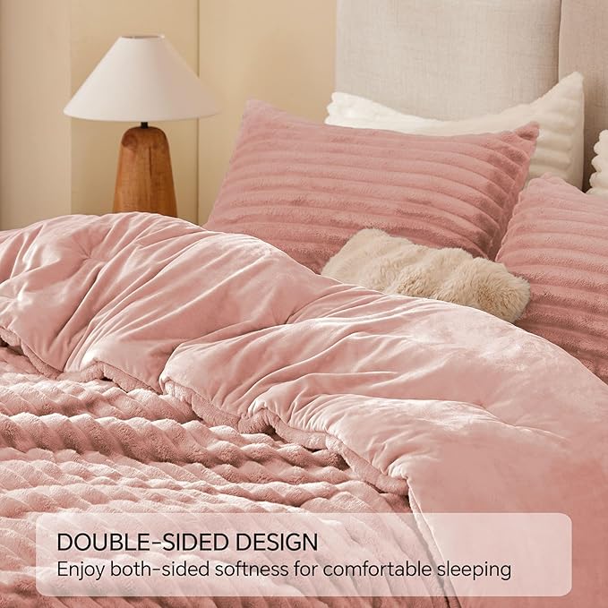 BEDELITE Fleece Full Comforter Set -Super Soft & Warm Fluffy Dusty Pink Bedding - Image 5
