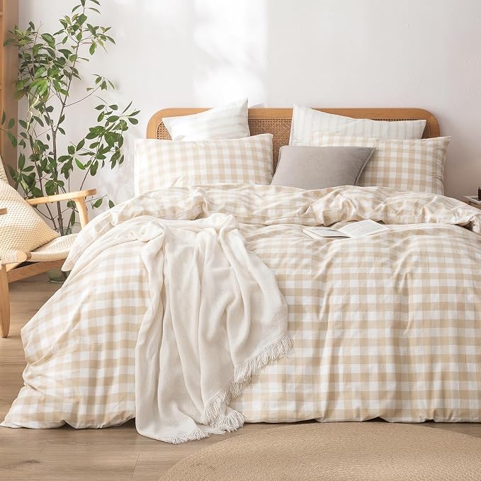 BESTOUCH Duvet Cover Set 100% Washed Cotton Linen Feel Super Soft Comfortable by BESTOUCH