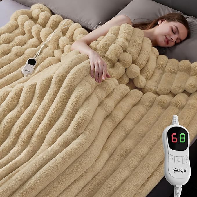 Heated Blanket Twin Size, Faux Fur Cozy Heating Blanket - Image 6