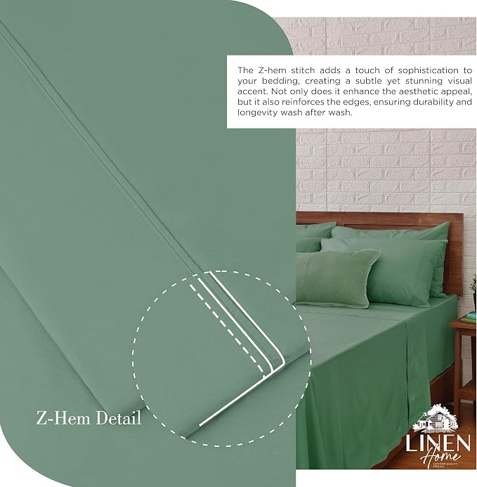 Linen Home 100% Cotton Percale Sheets Twin Size, Frosty Green, Deep Pocket - Image 3
