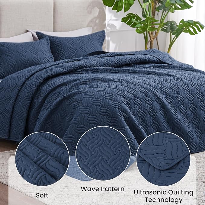 Love's cabin California King Size Quilt Bedding Set Navy Bedspread - Image 4