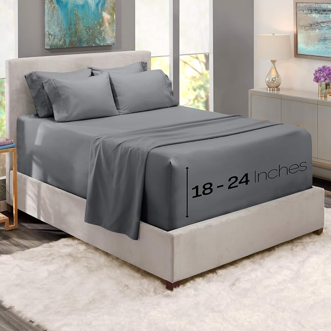 Hearth & Harbor Luxury Soft 6 Piece Bed Sheet Set Extra Deep Pocket Fitted - Image 2
