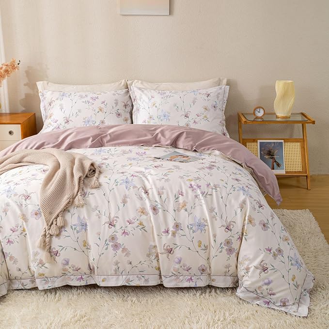 OAITE Duvet Cover Set King Size Floral Pattern Ultra Soft 100% Cotton Duvet - Image 3