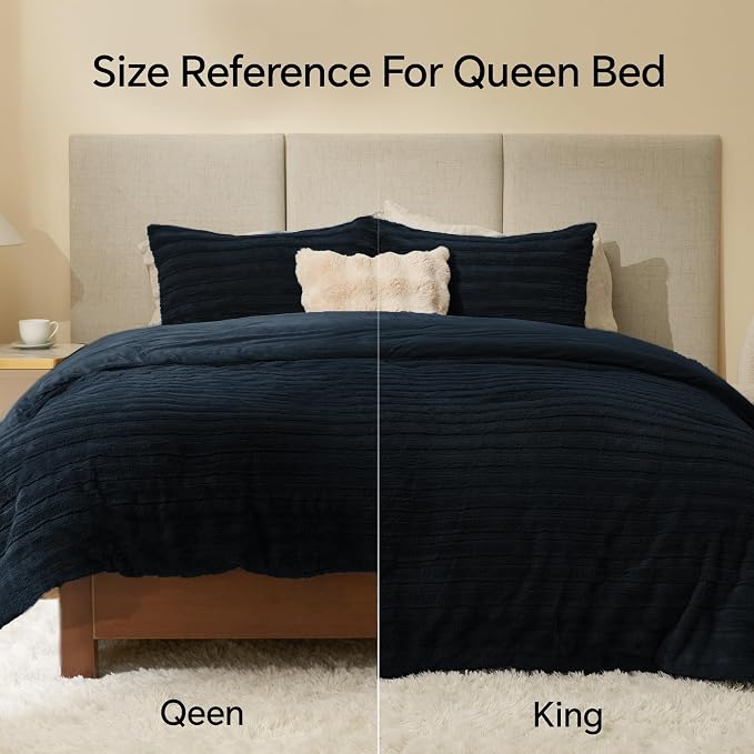 BEDELITE Fleece Queen Comforter Set -Super Soft & Warm Fluffy Navy Faux Fur - Image 6