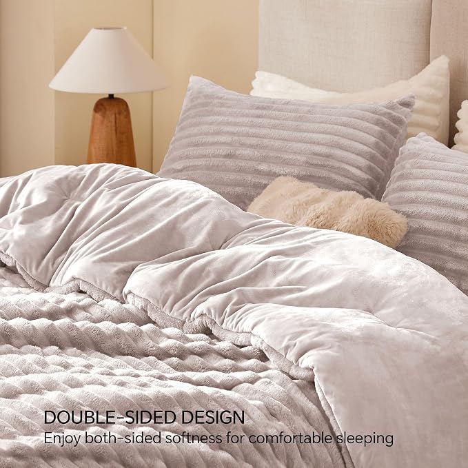 BEDELITE Fleece Twin Comforter Set -Super Soft & Warm Fluffy Lotus Pink Bedding - Image 5
