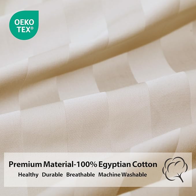 King Size Striped Fitted Sheet Only Beige Color, 100% Egyptian Cotton 600 - Image 5