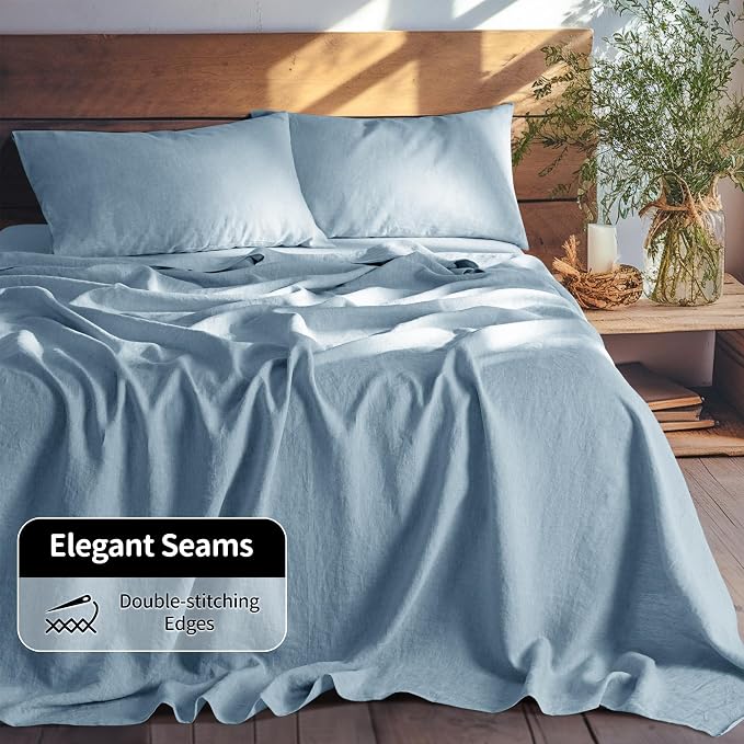 LBRO2M 100% Pure Linen Sheet Set Deep Pocket Up to 16" Bed Sheets Sets - Image 7