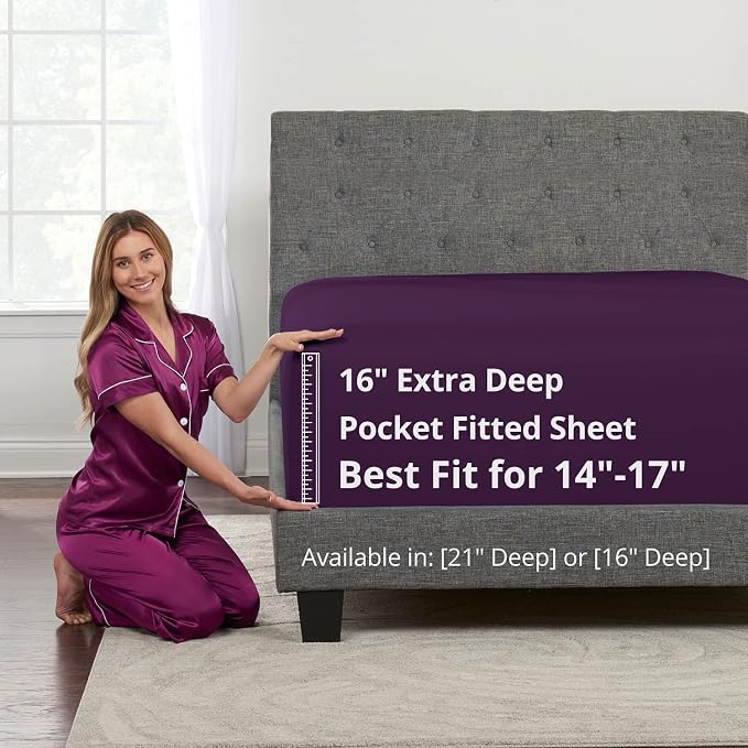 Queen Size Deep Pocket Fitted Sheet Real 16' Fit Perfectly 14'18' Mattress & by DeaLuxeBedding
