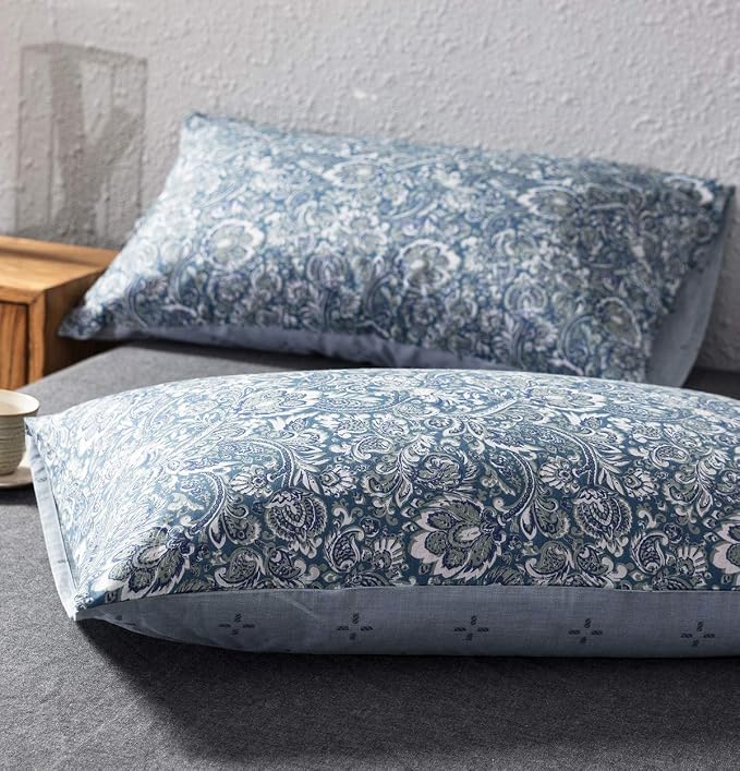 SLEEPBELLA Duvet Cover Queen, 600 Thread Count Cotton Blue & Green Paisley - Image 4