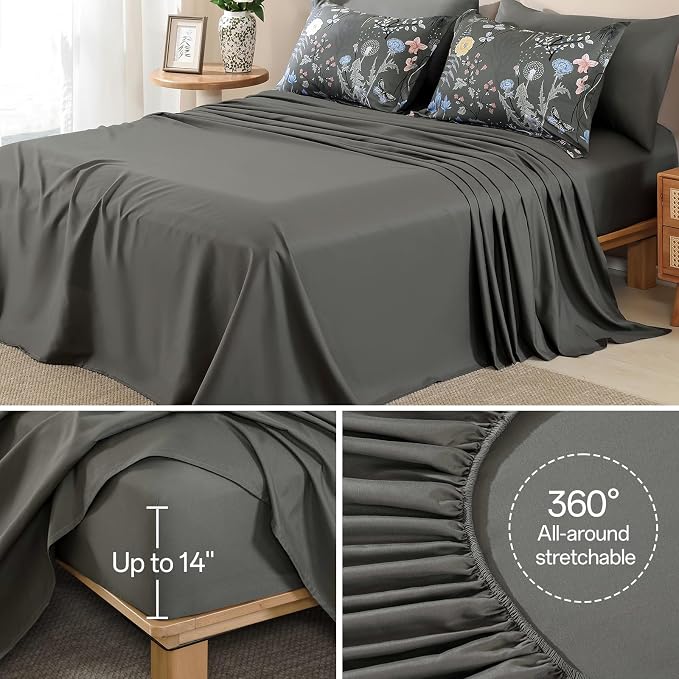 Yiran 7 Piece Grey Floral Comforter Set King Size, Botanical Flowers Bed in a - Image 7