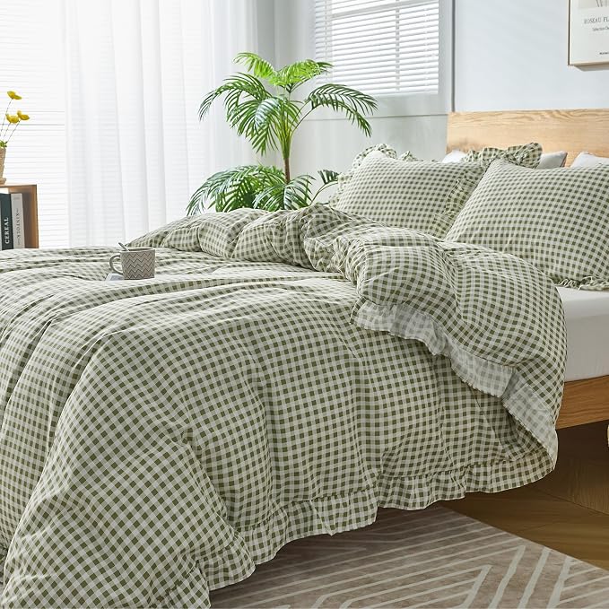 Gingham Duvet Cover Full Size, 3 Pieces Soft Breathable Microfiber Plaid - Image 7