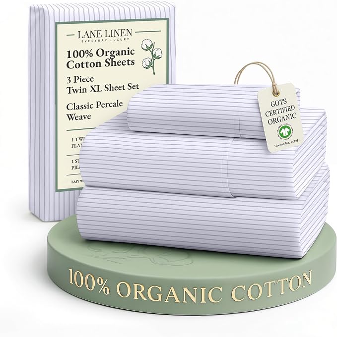 LANE LINEN 100% Organic Cotton Twin XL Sheets Set 3-Piece Pure Percale by LaneLinen