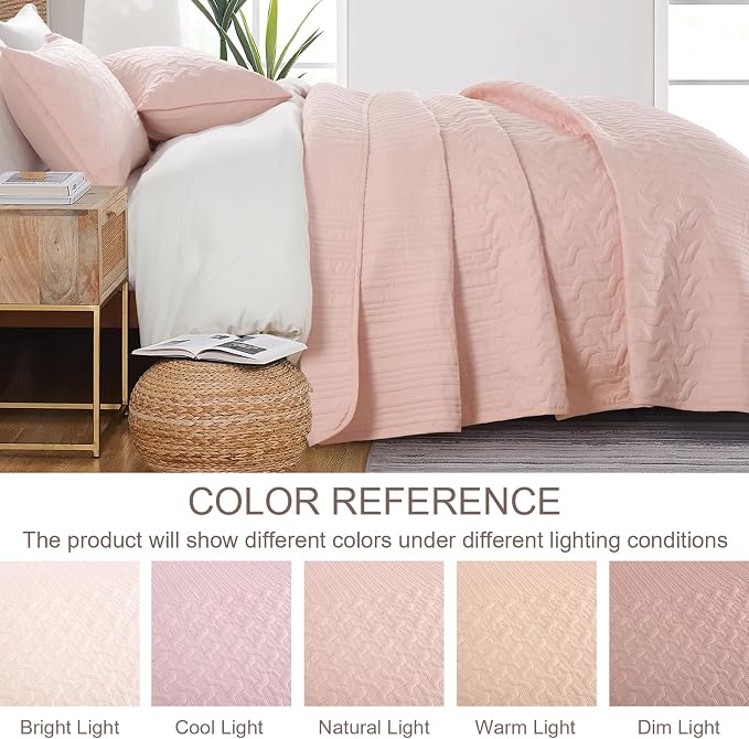 Yiran Blush Pink Quilt Set King Size, 3 Piece Reversible Bedspreads Bedding Set - Image 7