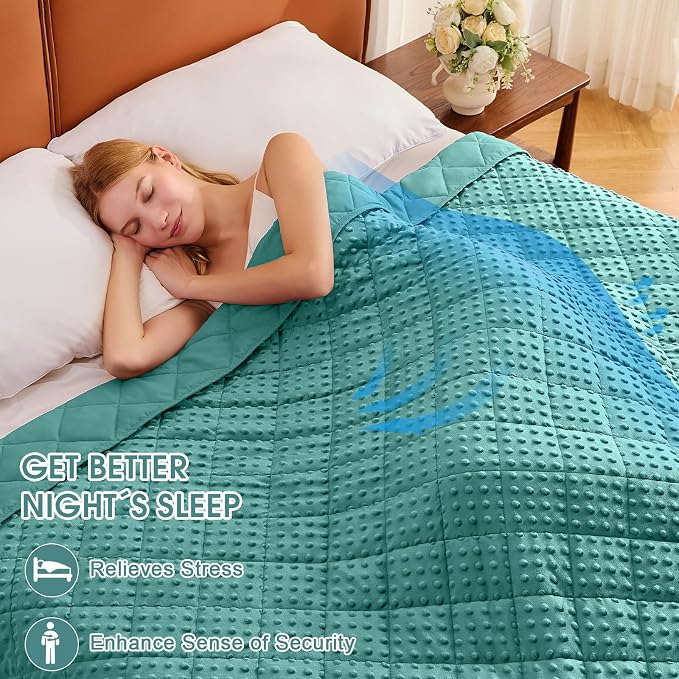 Teal Weighted Blanket for Adults 20lbs, Twin Full Size Cooling Minky Heavy - Image 2