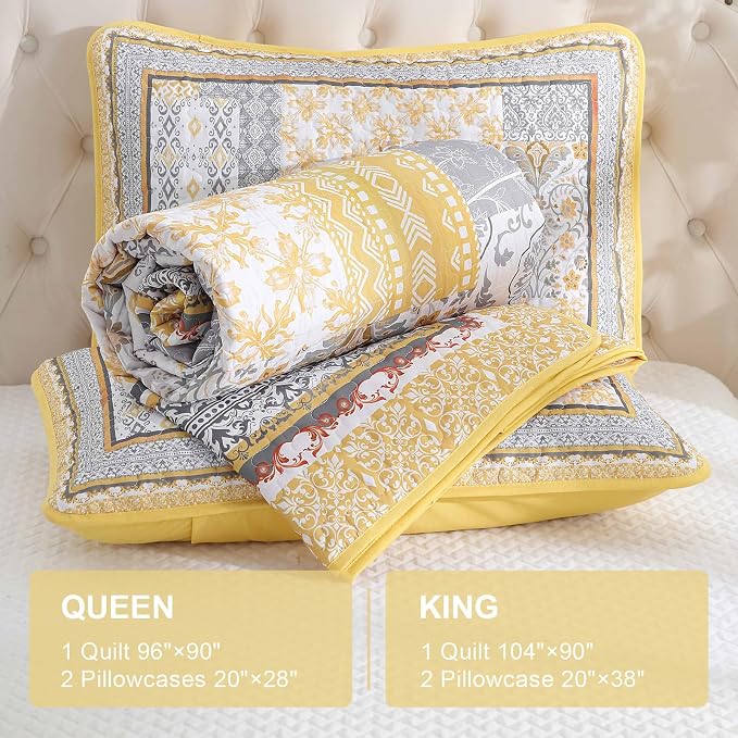 WONGS BEDDING Yellow Quilt Set King Size, Bohemian Patchwork Bedspread Coverlet - Image 6