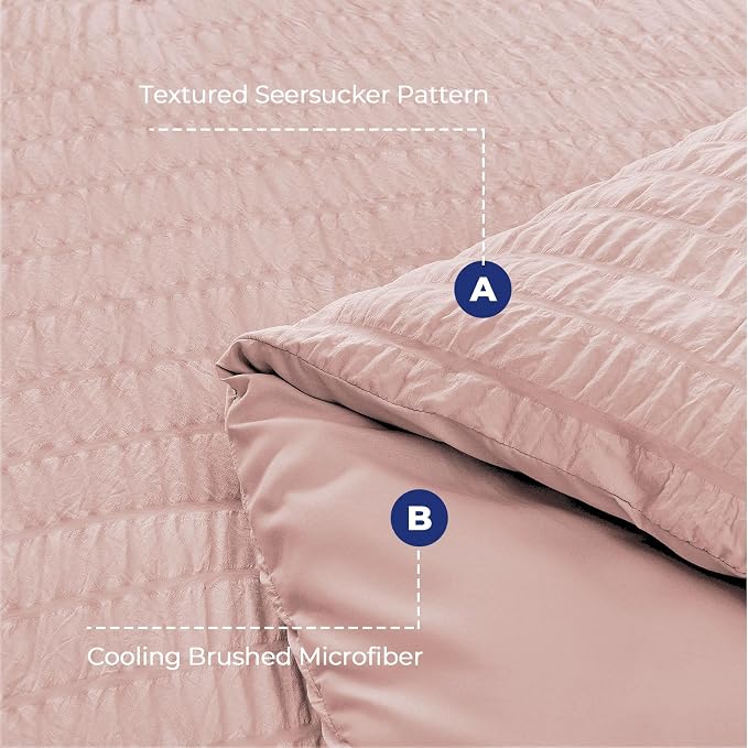 HYMOKEGE Rose Gold Full Size Comforter Sets Seersucker 7 Pieces, All Season - Image 4
