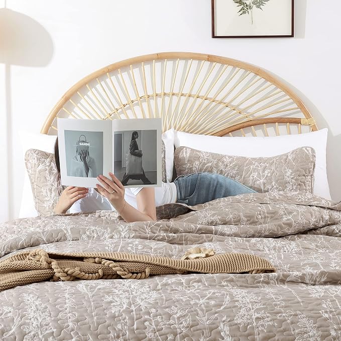 JANZAA Quilt King Size Oatmeal Quilt Bed Spread Boho Quilt - Image 7