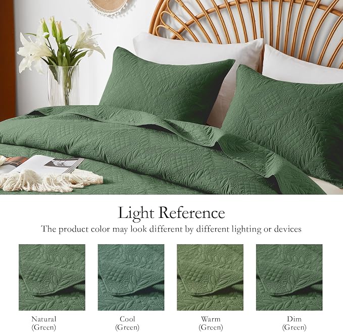 FLYMME Full Queen Quilt Bedding Set, Lightweight Olive Green Bedspreads - Image 4
