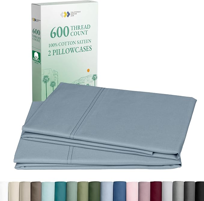 Luxuriously Soft Premium 600 Thread Count, 100% Cotton Set of 2 Cases, Crisp by CaliforniaDesignDen